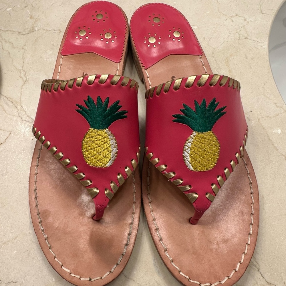 Jack Rogers Pink and Green Sandals with Pineapple Design